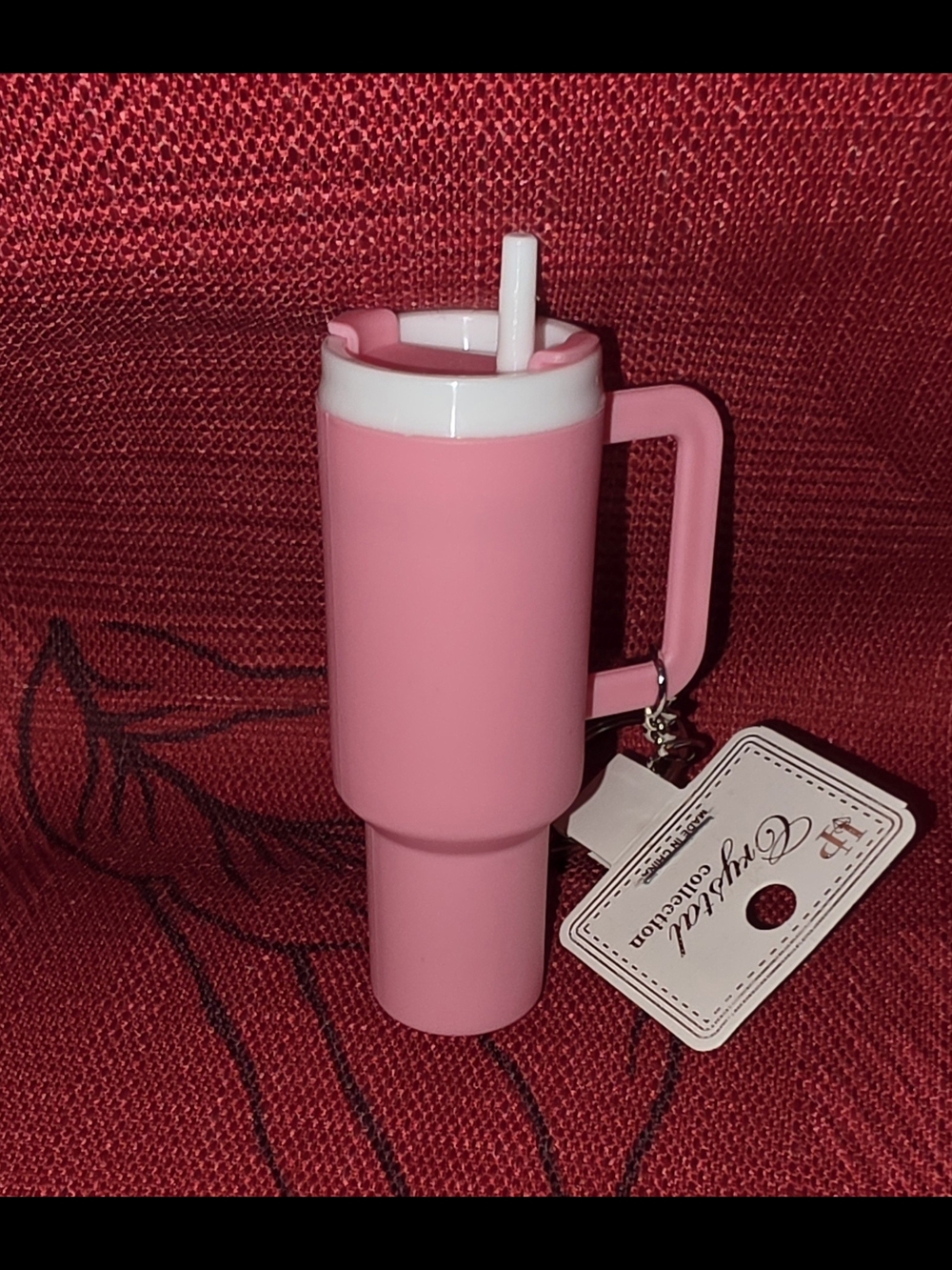 Pink  Tumbler Key Chain Or Bag Charm with Straw and Handle